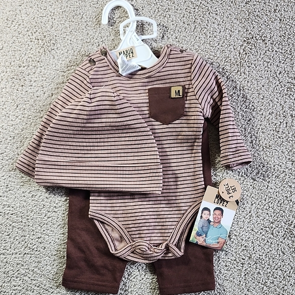 Mario Lopez Other - Mario Lopez Striped Brown Baby Outfit Set